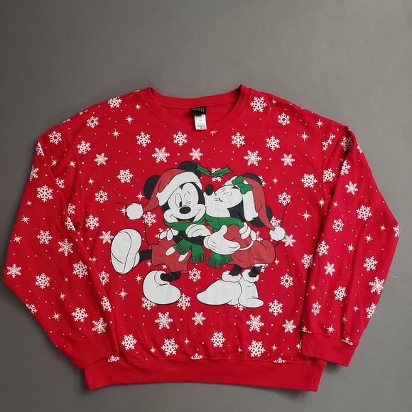DISNEY Mickey Mouse Holiday Sweatshirt XXL Red‎ Pullover Minnie & Mickey Plus - Picture 1 of 9